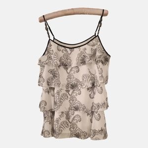Lapis black white floral chiffon tiered sleeveless strappy dressy tank size M